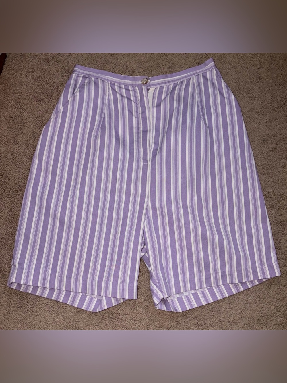 Vintage 1940s 1950s Lavender Purple & White Striped Cotton Shorts XS